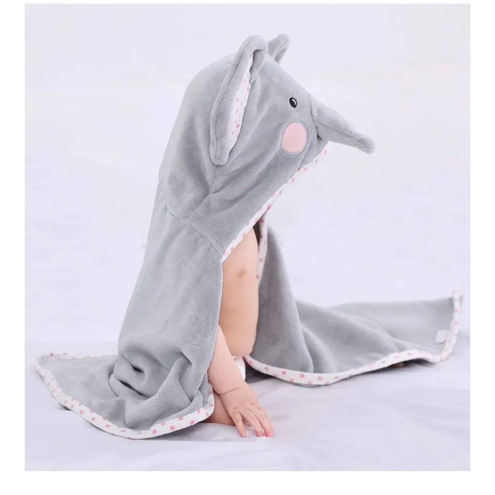 Gray Elephant Hooded Baby Towel